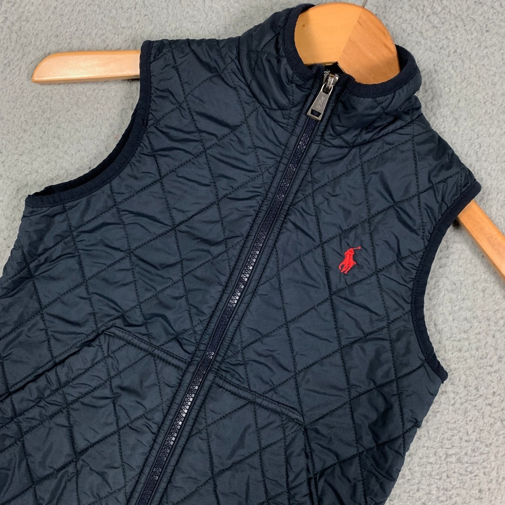 Polo Ralph Lauren Quilted Vest Kids Boys 7 Navy Blue Fleece Lined Full Zip Pony